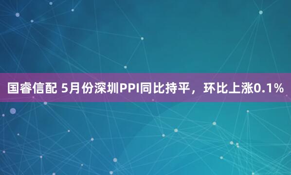 国睿信配 5月份深圳PPI同比持平，环比上涨0.1%