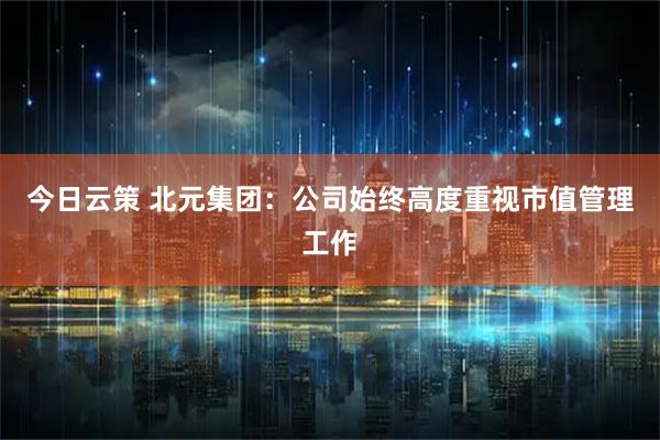 今日云策 北元集团：公司始终高度重视市值管理工作